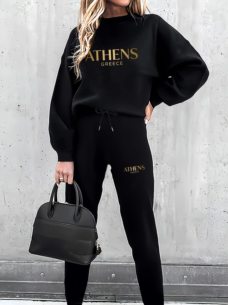 Women's Clothing Women's Printed Two-Piece Outfit - Stylish Matching Set With Long Sleeve Top & Comfortable Bottoms For Casual & Sporty Look_voghion.com