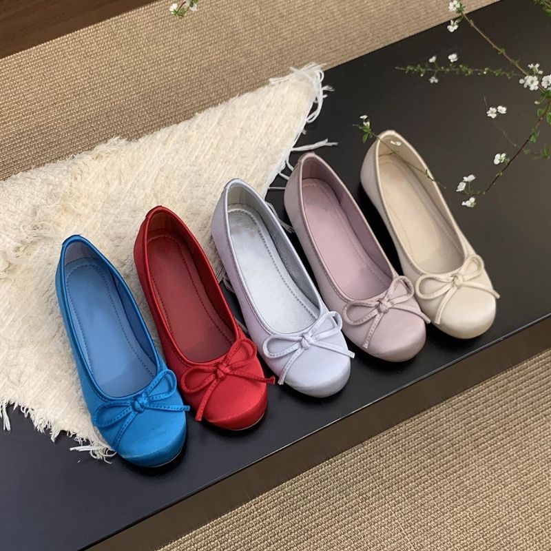 Rote flache einzelne Schuhe für Frauen im Frühjahr im neuen französischen Stil, sanfte Fee, runde Zehenpartie, Ballett-Flache Loafer_voghion.com