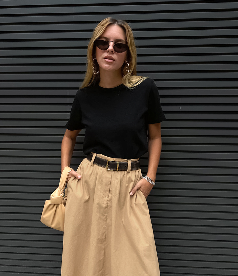 Damen-Rock mit einfarbiger Tasche, hüfthoher Taille und lockerem Rock_voghion.com