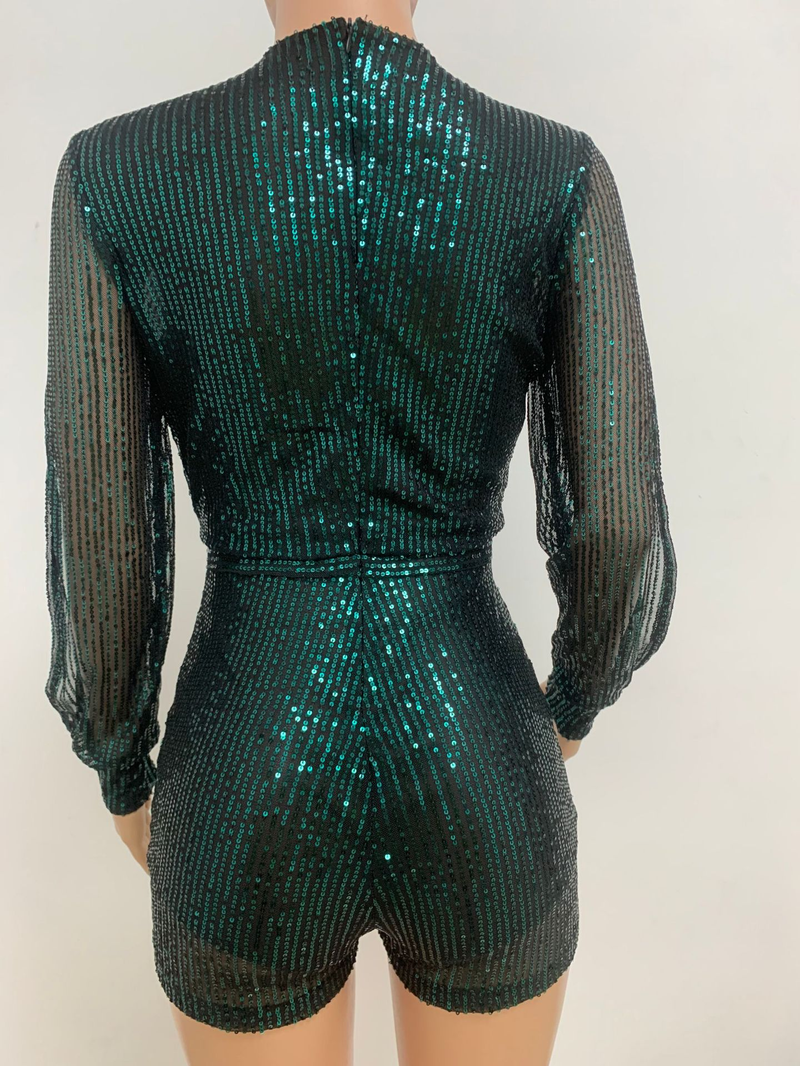 Damkläder jumpsuit mode smal långärmad slits paljettjumpsuit_voghion.com