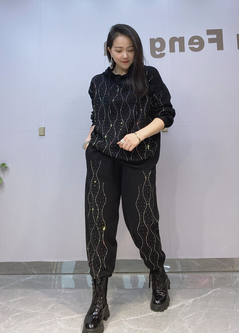 Pull diamant chaud pour femme, deux pièces, vêtements de sport amples, grande taille, vêtements tendance pour femmes_voghion.com