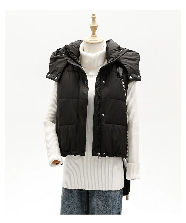 Pufferweste mit Kapuze für Damen – leichte, gesteppte Daunenalternative mit Stehkragen für Freizeit- und Outdoor-Bekleidung_voghion.com