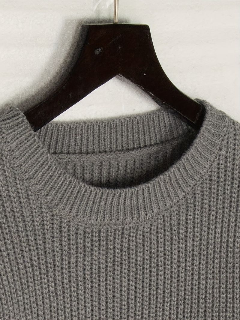 Jacke Gestrickte Trompetenärmel Hand Ausgehöhlt Gemischte Farbe Häkeln Pullover Rundhals Pullover Top_voghion.com