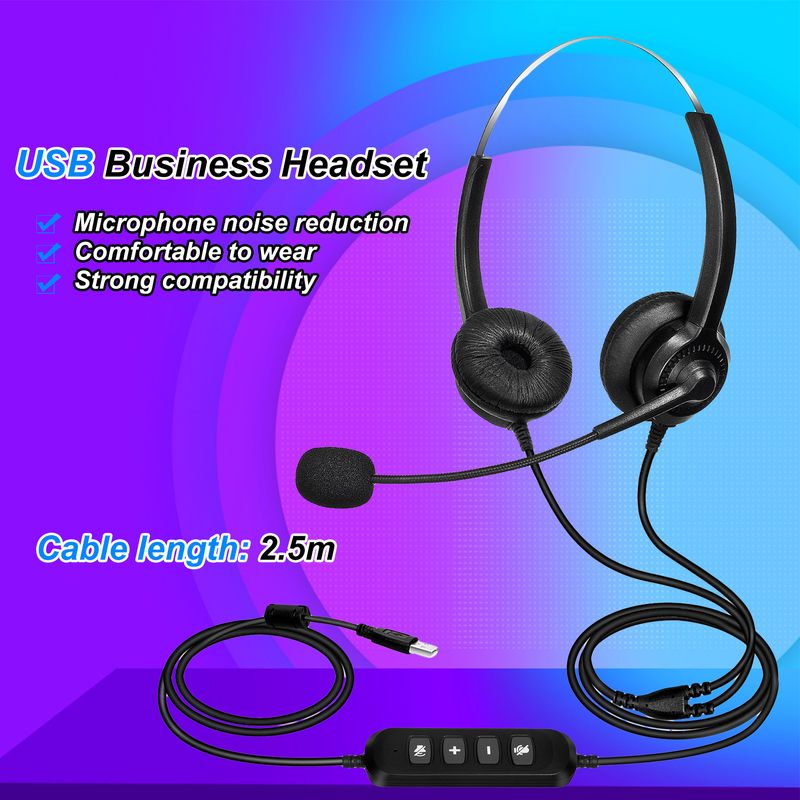 300D Telephone Headset Lossless Noise Reduction Breathable USB Binaural MIC Long Cable Call Center Headphone for Truck_voghion.com