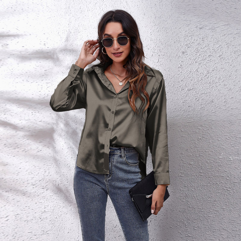 Women's clothing color D shirt satin silk imitation long sleeve shirt_voghion.com