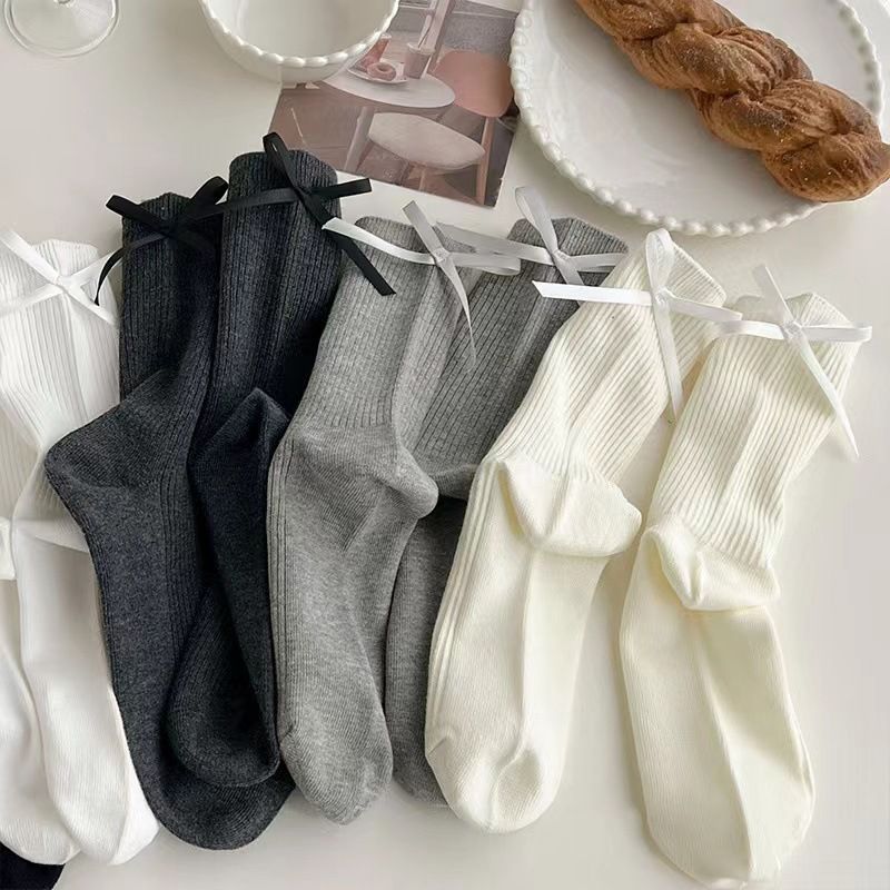 Einfarbige Baumwoll-Schleifen-Halbwadensocken Vielseitige Halbwadensocken 2025 Herbst/Winter Neu_voghion.com