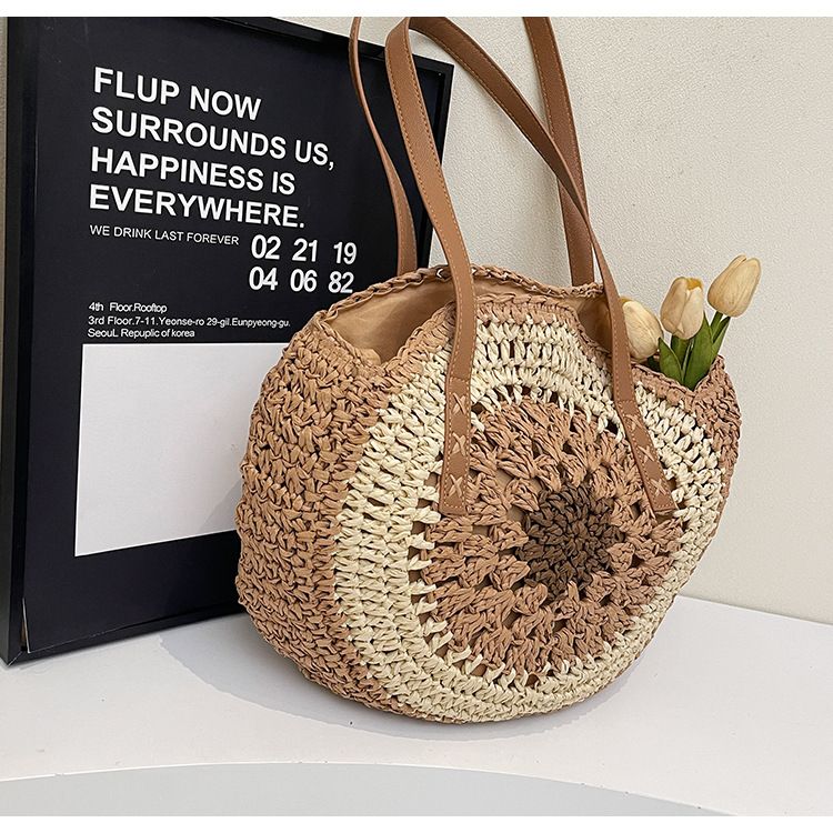 Straw Bag Woven Bag Bohemian Woven Bag Hollowed-out Straw Bag Large Capacity Seaside Resort Beach Shoulder Tote Bag_voghion.com