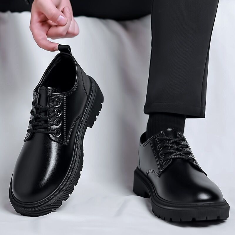 Unbeatable Quality Spring Work New Business Waterproof Black Leather Chef Men's Korean Versatile Thick Board Shoes_voghion.com