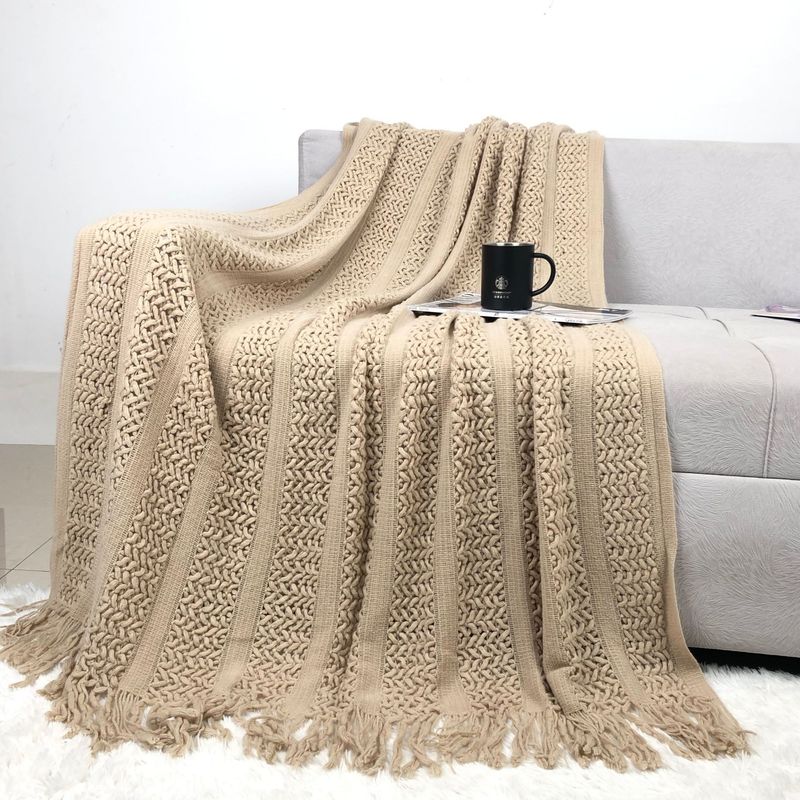 Cable Knit Throw Blanket - Nordic Geometric Design Acrylic Blanket For Sofa, Bed & Decor, 500g-700g, Multiple Colors & Sizes_voghion.com