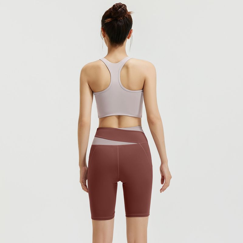 Vest Shorts Summer Color Block Casual Breathable Sports Set High Elasticity Bare Feel Fitness Yoga Wear For Women_voghion.com