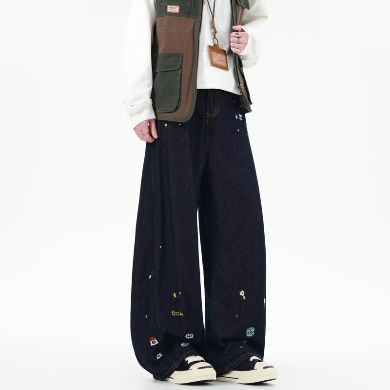 Unisex High-Street Wide-Leg Jeans For Teens – Trendy Baggy Denim Pants With Unique Blade Design_voghion.com