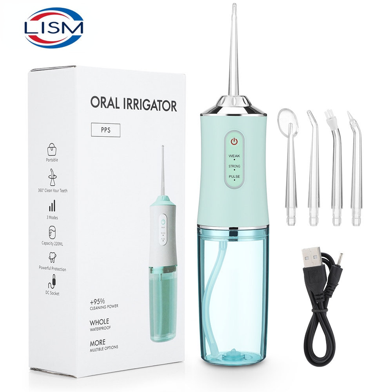 Prijenosni oralni irigator, USB punjivi konac za zube s mlazom vode, čačkalica s 4 mlaznice, 220 ml, 3 načina rada, IPX7 modni_voghion.com