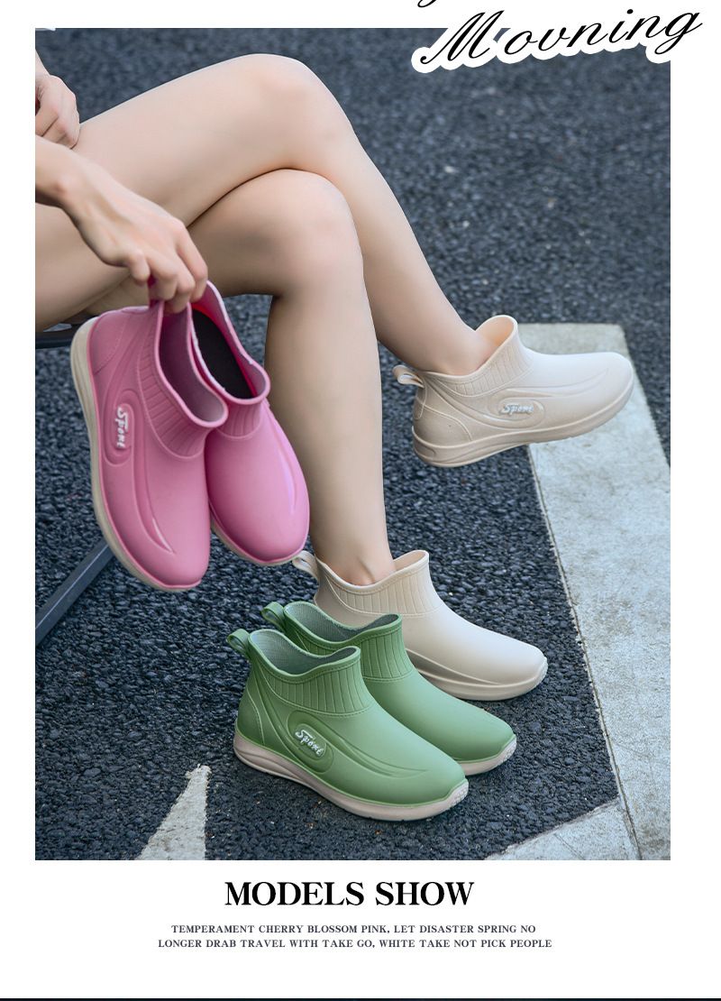 Neue Regenschuhe für Damen, kurz, modisch, rutschfest, wasserdicht, im ausländischen Stil, Arbeitsschuhe aus Gummi für die Küche_voghion.com