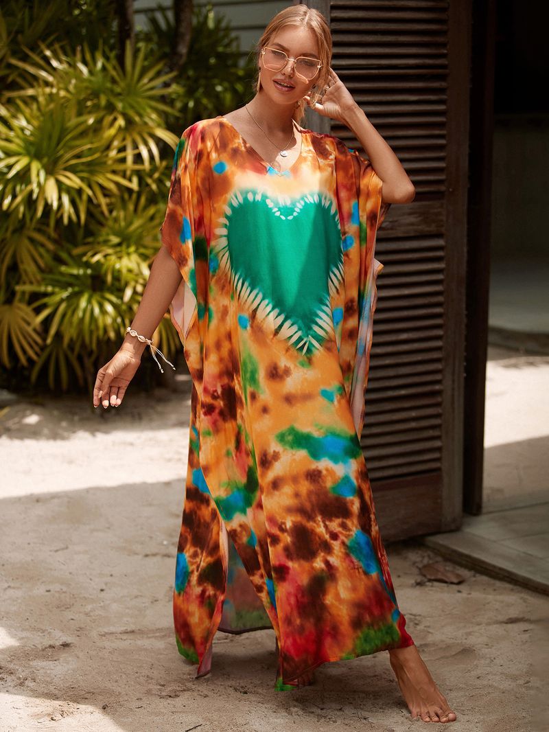 Strandkleid aus 100 % Baumwolle für Damen – Sonnenshirt mit Boho-Print, locker sitzende Bademode, Langarm-Tunika für den Urlaub am Pool_voghion.com