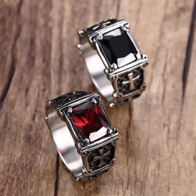 Mode Mode Persönlichkeit Exquisite Rot Zirkon Kreuz Muster Ring Charme Herren Party Schmuck Zubehör Amulett Geschenk_voghion.com