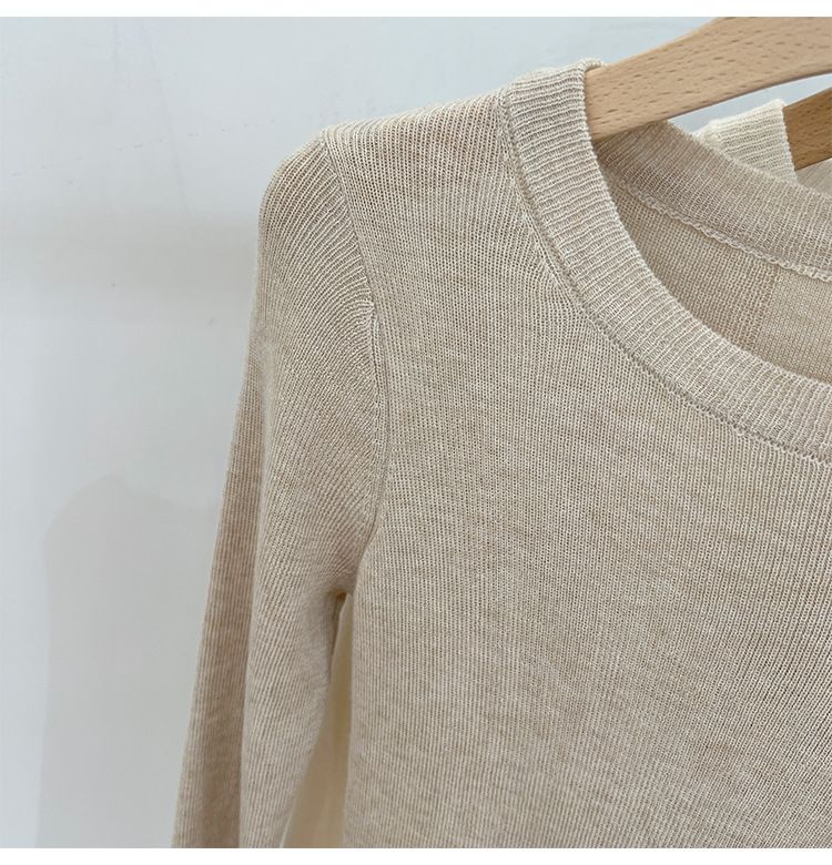 Green Long Sleeve Knitted T-Shirt For Women Summer 2024 New Simple Versatile Regular Shoulder Base Shirt Thin Style_voghion.com