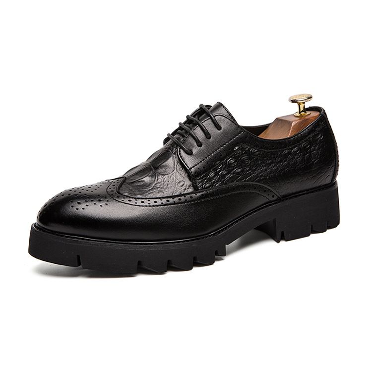 Euro Step 2025 Spring New Thick Sole British Brogue Carved Versatile Men's Pointed Leather Shoes Men_voghion.com