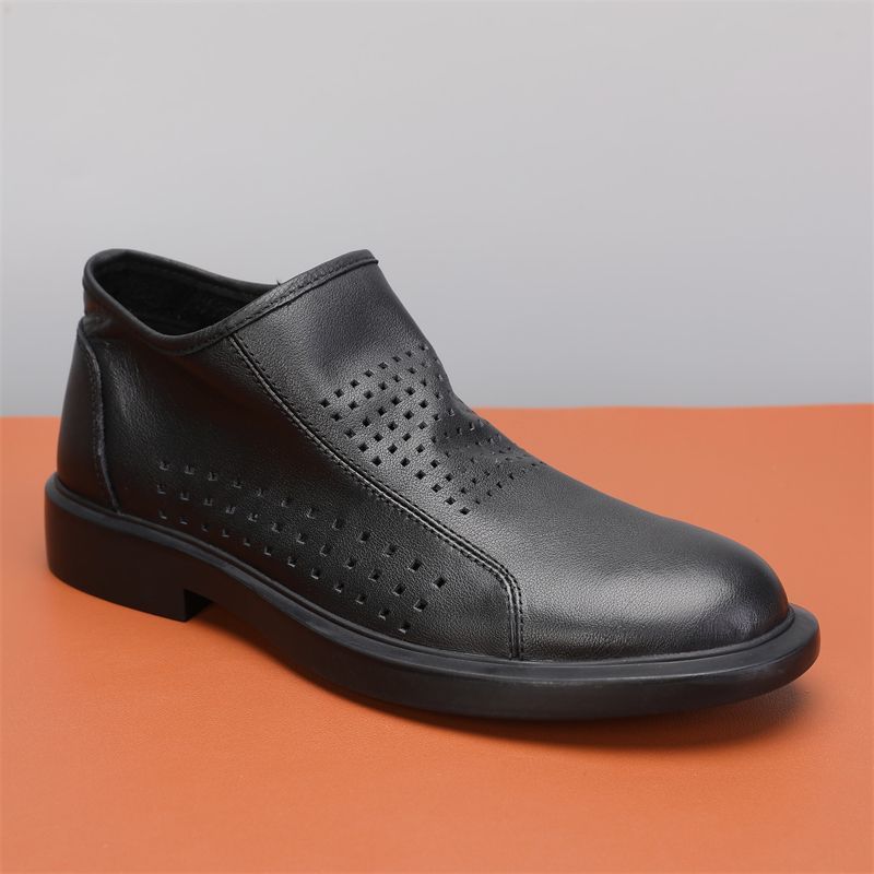 Cowhide Single Layer Low Top Men's Casual Shoes Breathable Genuine Soft Leather Boots Men_voghion.com