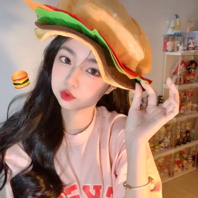 Foto di cappello da hamburger, divertente e carino, cartone animato, ragazza, cappello da hamburger_voghion.com