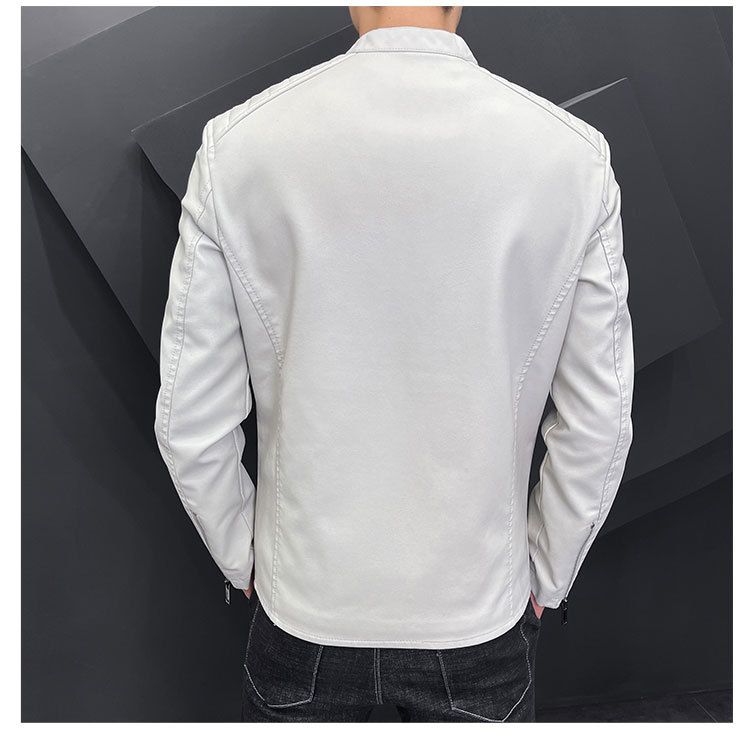 Große Herren-Lederjacke mit Stehkragen, schmal geschnitten, Lokomotiv-Stil, PU-Lederjacke für Herren, Freizeitjacke_voghion.com