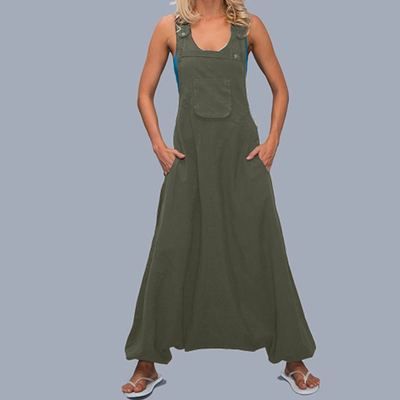 Casual cotton and linen overalls baggy pants_voghion.com