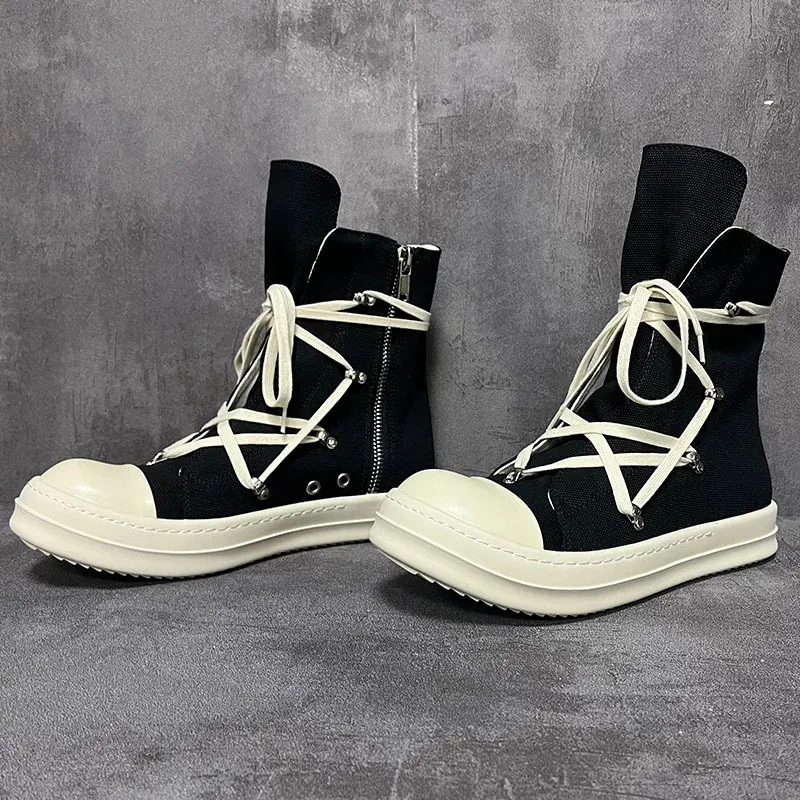Marke Damen Sneaker Casual High Top Schnürschuh Herrenschuh Pentagramm Schwarz Ricks Designer Owens Canvas Reißverschluss Flache Stiefelette_voghion.com