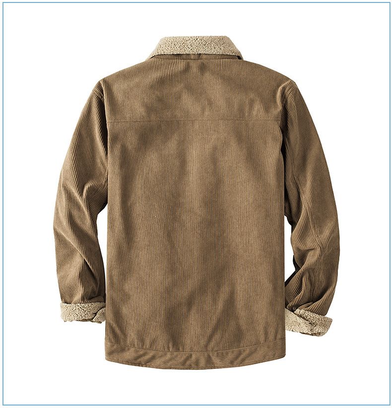 "Herrenjacke aus Cord und Lammfell mit Revers – Plüschiger, dicker Mantel in großer Größe (Schwarz/Grün/Hellbraun, S-XXL)"_voghion.com