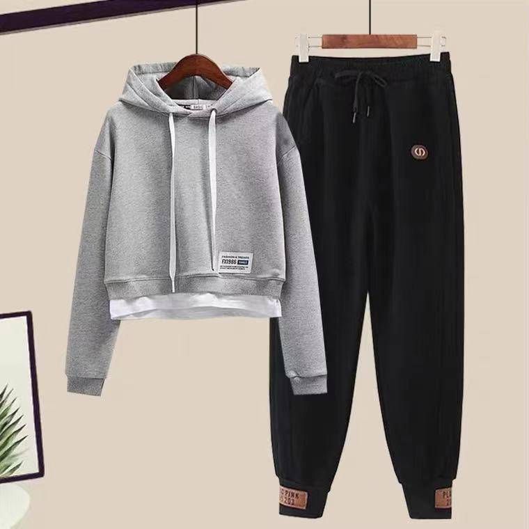 Women's Clothing Small Autumn And Winter Casual Fashion Suit Plus Velvet And Thickened Hooded Sweatshirt And Sweatpants Two Piece Suit_voghion.com