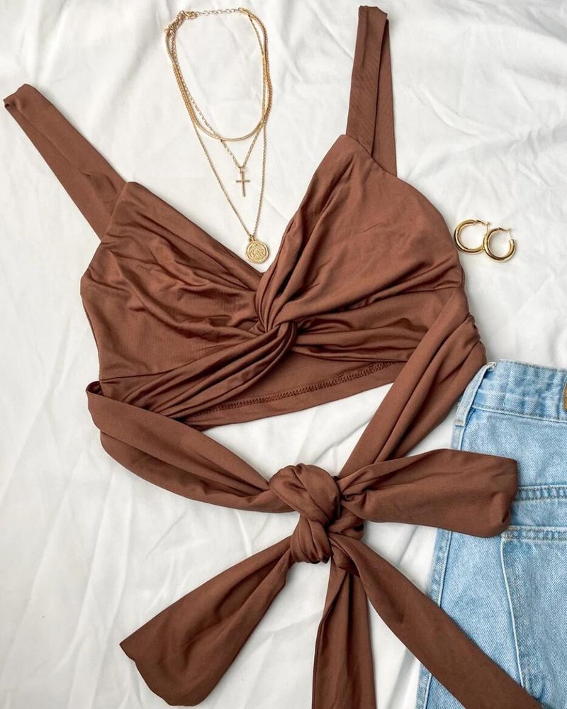 Damen Kleedung Vest Tops Ins Twisted Elastesche Schnürsen Neie V Hals Récklos Kleng Sling Summer Hot Style_voghion.com