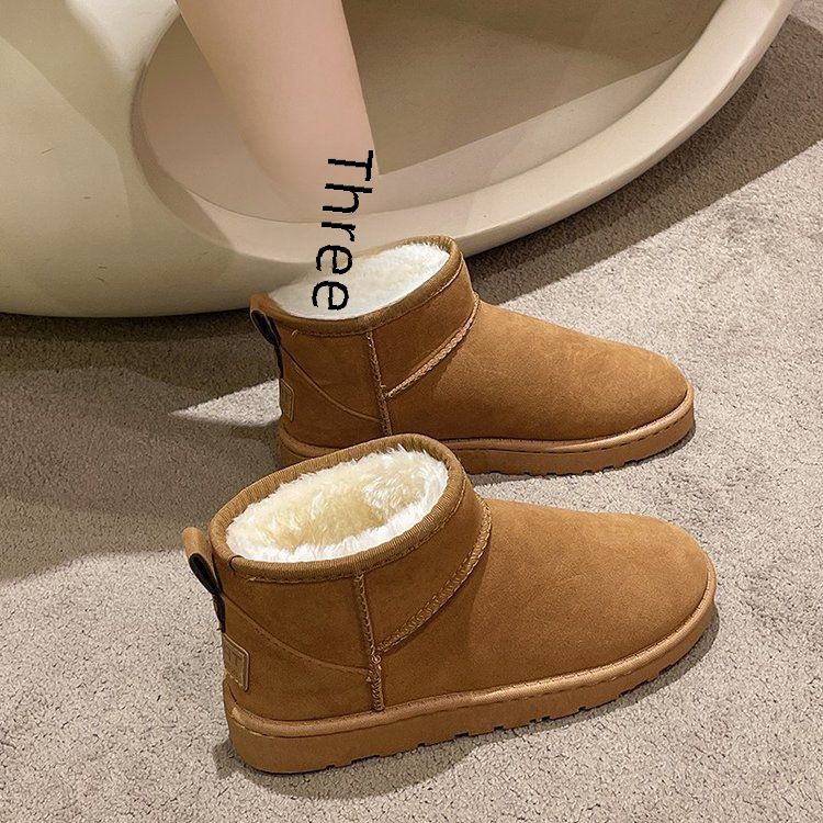 Promi-Stil 2023 Herbst und Winter Damen Schneestiefel klassische kurze Stiefel bequeme Fleece gefüttert dicke warme Baumwollstiefel_voghion.com