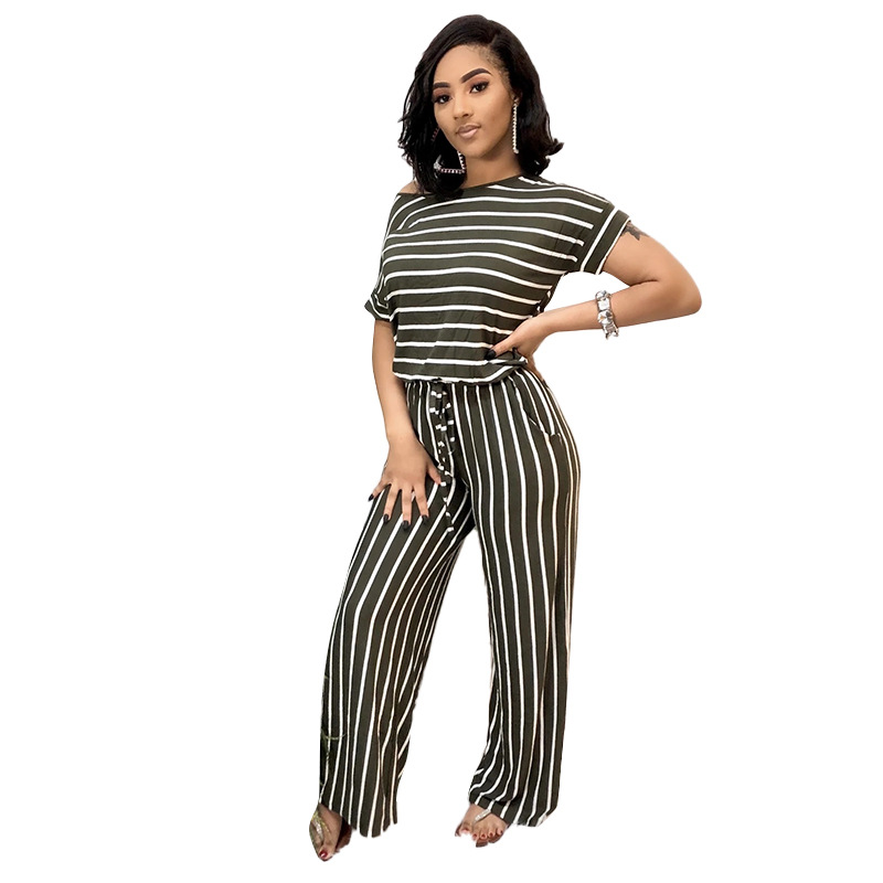 striped printed knitted stretch style women's plus size jumpsuit_voghion.com