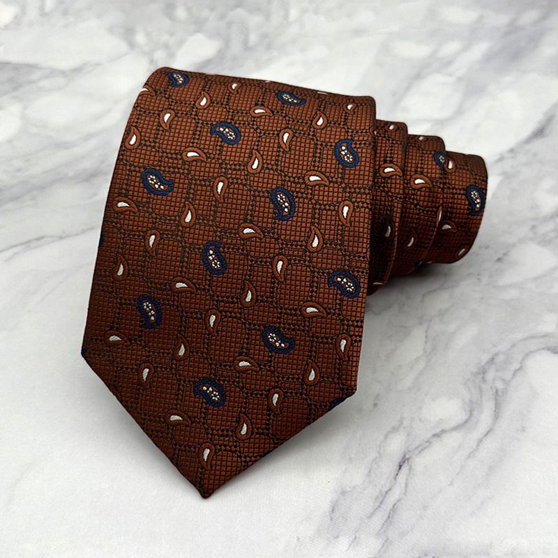 Nova gravata da moda masculina vestido negócios lazer moda paisley castanha de caju padrão elemento impresso à mão largo 8 cm_voghion.com