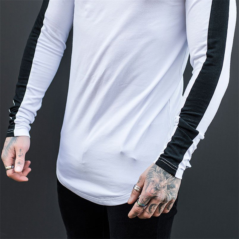 Herren-Fitness-Sport-Langarm-T-Shirt, langes, schmal geschnittenes, farblich passendes Mode-T-Shirt_voghion.com