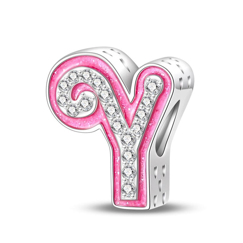 Damenschmuck Rosa Englischer Buchstabe Anhänger Perlen DIY Schmuck Zubehör Armband Kupfer plattiert 925 Silber_voghion.com