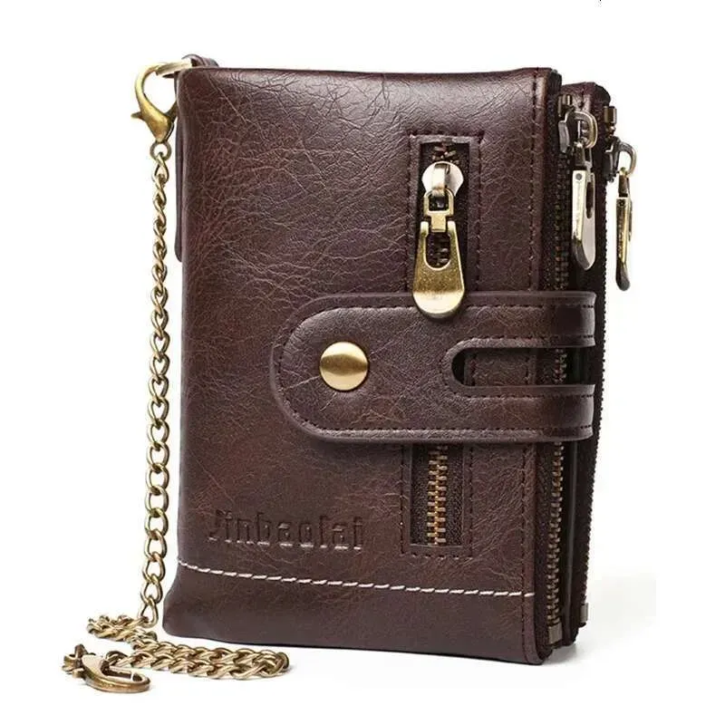 Designer 2025 Theft Men's PU Leather Retro Style Short Bifold Zipper Wallets Credit Card Coins Storage With Anti Loss_voghion.com