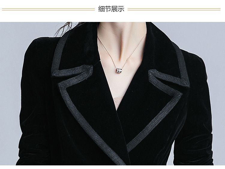 Trench in velluto nero di media lunghezza da donna, modello Dea, primavera e autunno, di Socialite Fashion_voghion.com