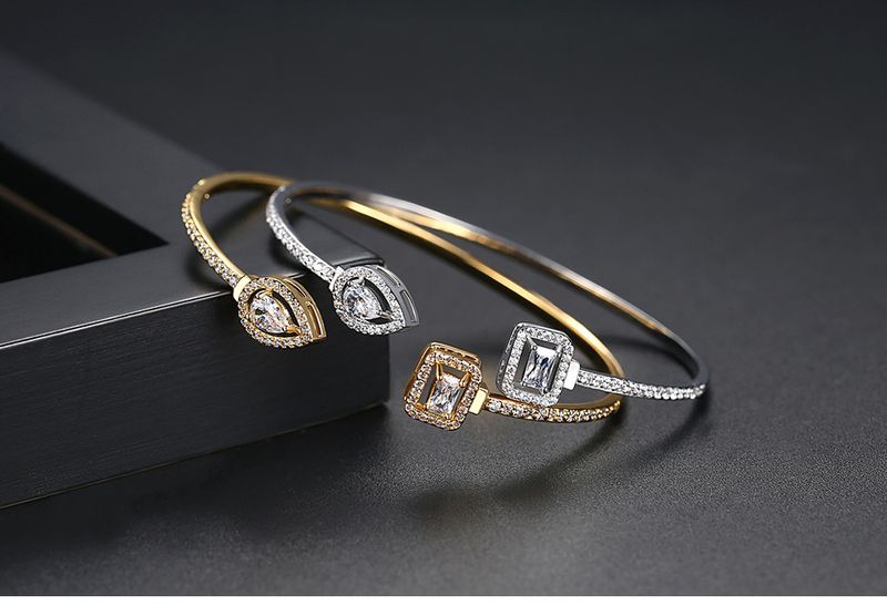 Women's Jewelry Open Bangle Bracelet With Zircon, Geometric Design, Elegant And Minimalist For Party Gift Temperament Simple Banquet Hand Jewelry Gift_voghion.com