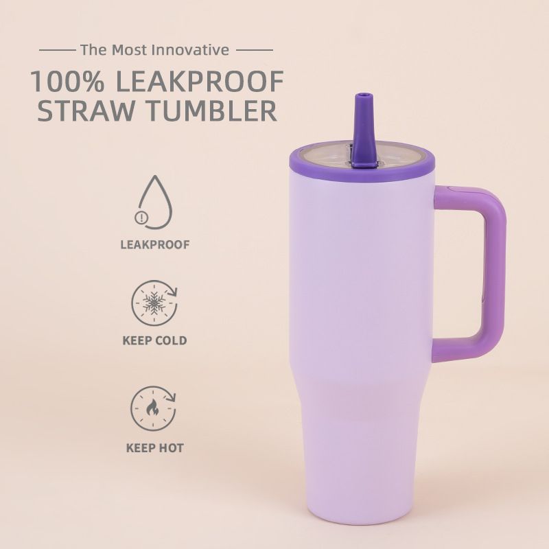 Thermoses New 40oz Double Layer Ice Cup Leak Proof Foldable Straw Cover Portable Direct Drinking Mouth Car Cup_voghion.com