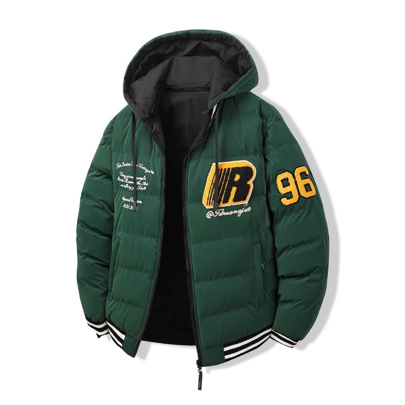 Giacca imbottita da uomo con cappuccio rimovibile in cotone imbottito con ricamo americano, da indossare su entrambi i lati_voghion.com