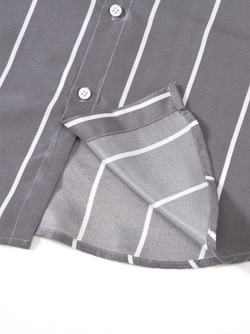 Camicia da uomo a maniche lunghe a righe larghe slim fit casual moda nero bianco top_voghion.com