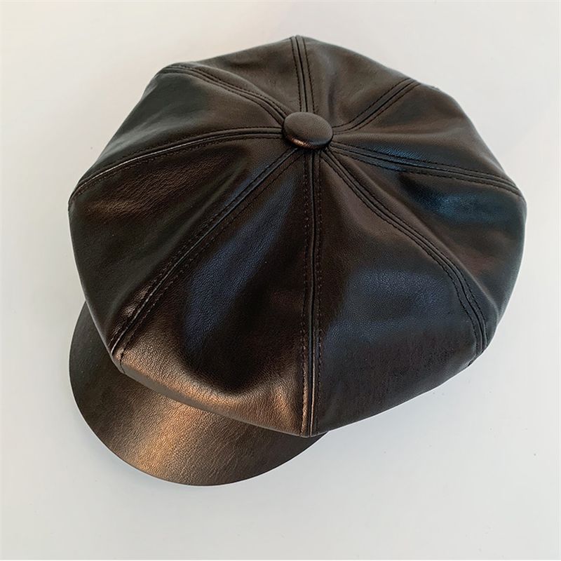 Moda COKK Cappello in pelle Autunno Inverno Berretto da giornalaio Donna Nero Moda Donna Vintage Cappelli Gorros Berretto_voghion.com