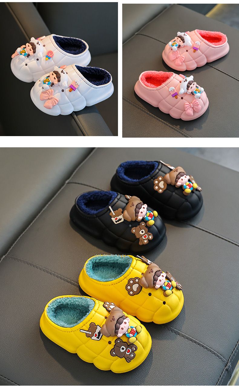 Pantofole per bambini foderate in pile per mamma e bambini - Pantofole invernali antiscivolo per bambini piccoli e ragazzi (da 1 a 11 anni) - Impermeabili e calde per interni ed esterni_voghion.com