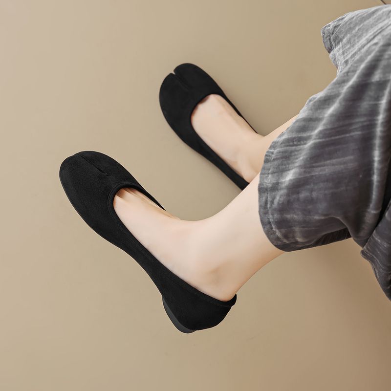 Shallow Single Shoes Women's Flat-bottomed French Temperament Split-toed Shoes One Pedal Retro Pig's Trotters Shoes_voghion.com