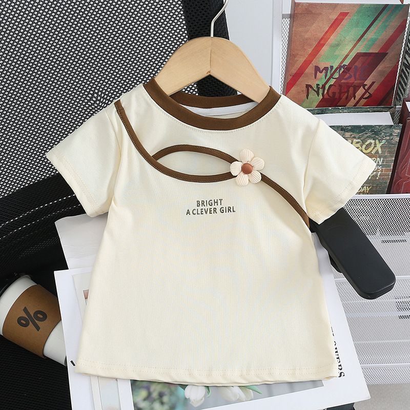 Kinder kleidung der sommer neue mädchen dreidimensionale kleine blume rundhals kurzarm baby casual shorts_voghion.com