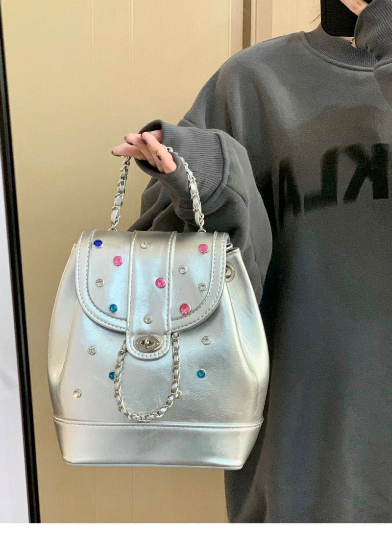 Rucsac mic și la modă, super sexy, cu ținte, geantă casual cu lanț și grilă de diamant, versiune coreeană la modă_voghion.com