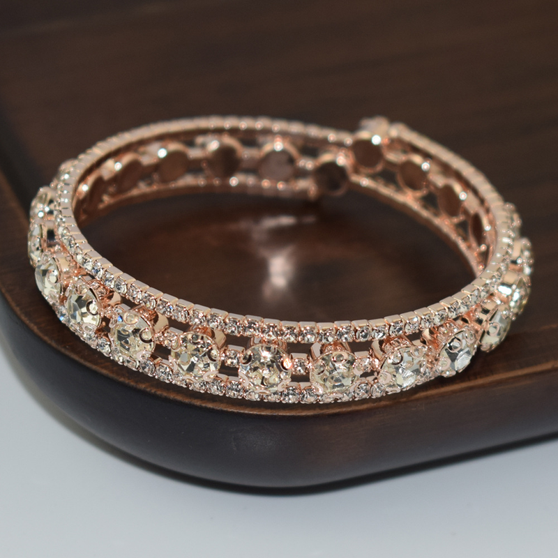 Pulsera nupcial versátil con cristales abiertos y envuelta en diamantes de imitación para mujer_voghion.com