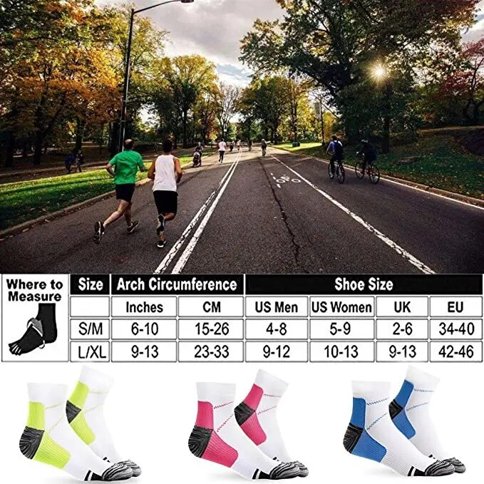 Compression des pieds pour hommes et femmes, fasciite plantaire, éperons de talon, douleur veineuse, chaussettes de sport, de course, décontractées, en coton, à la cheville_voghion.com