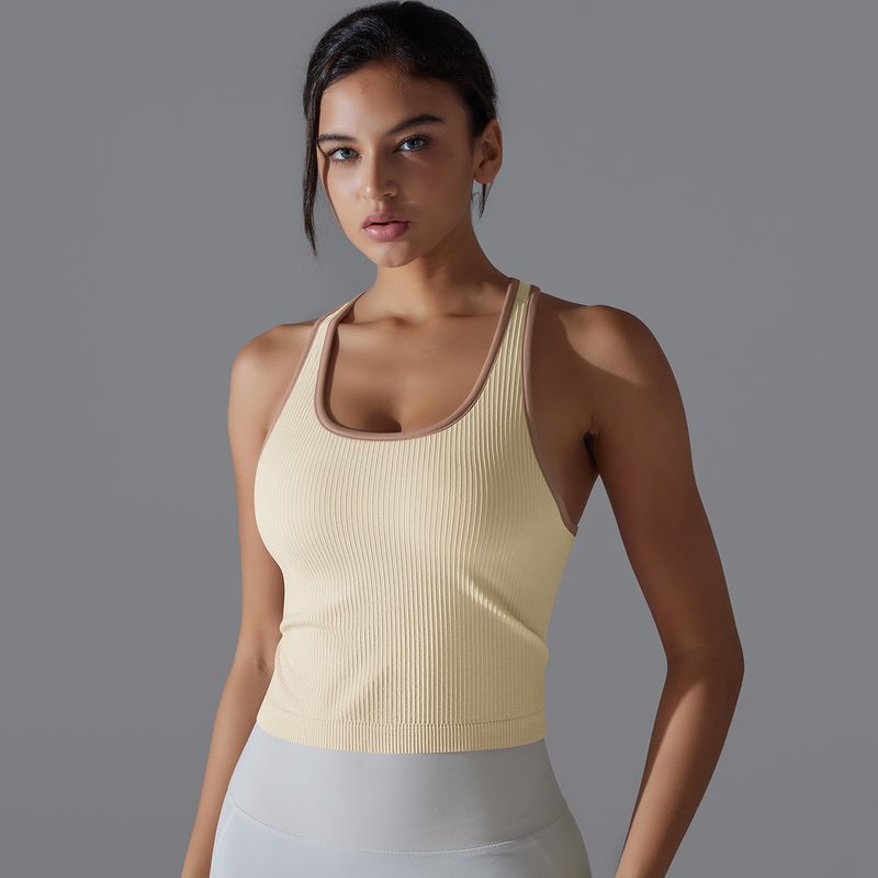 Gilet lungo a forma di I, aderente, in filo di colore unito, ad alta elasticità, sportivo, da corsa, fitness, yoga, da donna_voghion.com