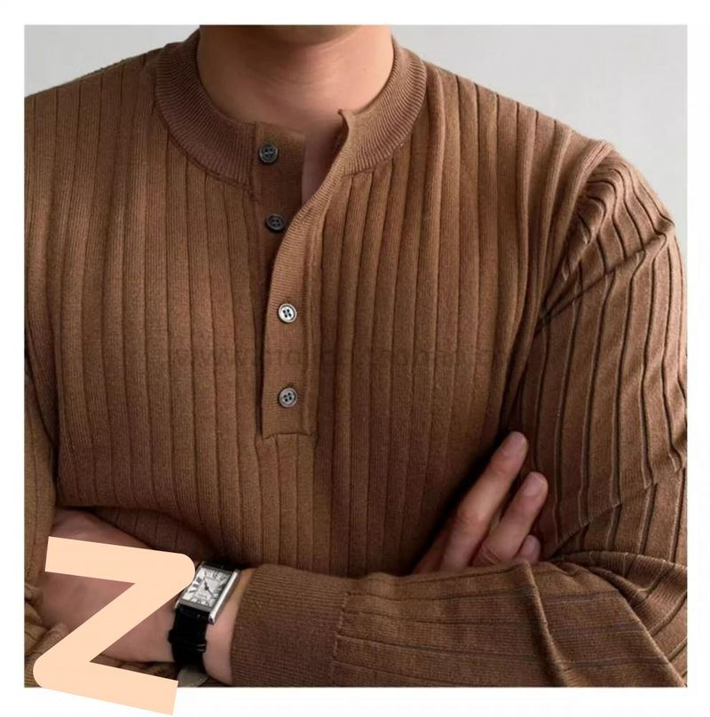 Maglione lavorato a maglia a maniche lunghe con colletto alla coreana in stile primaverile e autunnale, t-shirt slim fit versatile e alla moda, molto venduta per uomo_voghion.com