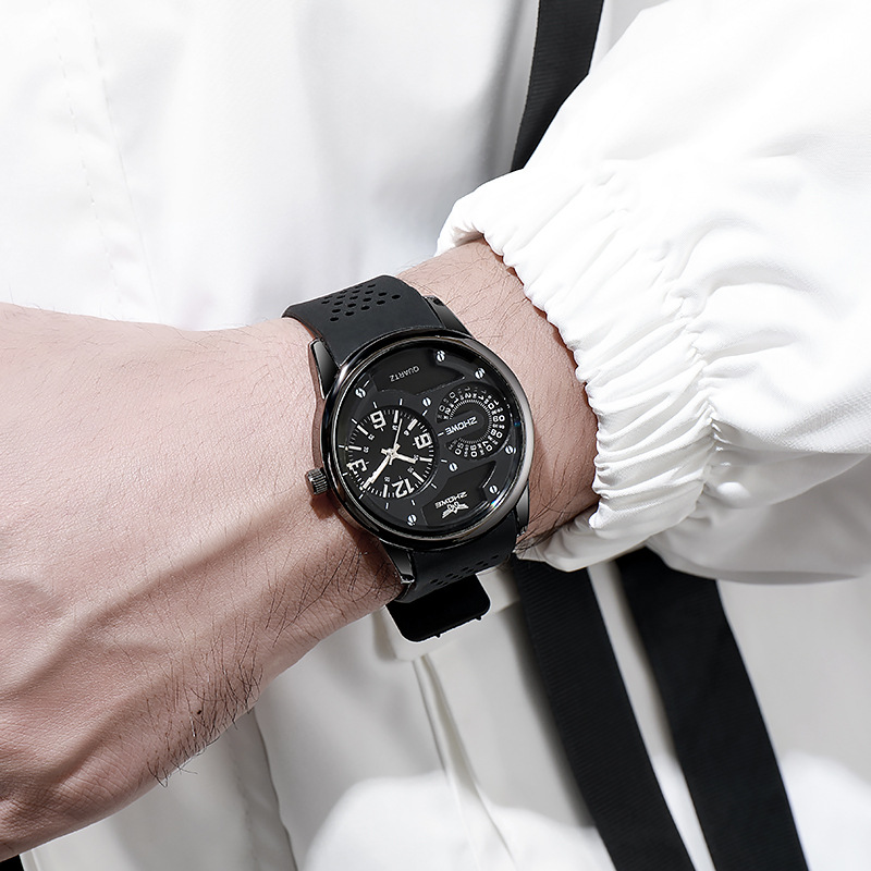 Nuovo orologio sportivo da uomo al quarzo con cinturino in silicone con decorazione personalizzata a doppio quadrante per orologi di tendenza per studenti_voghion.com